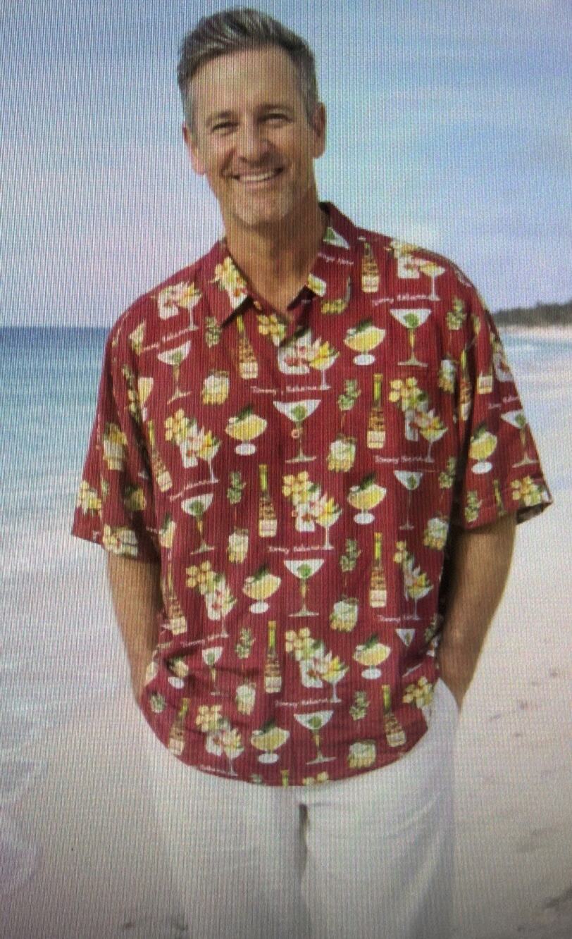 Tommy Bahama Men's 100% Silk Hawaiian Shirt XXL Christmas vacation drinks travel